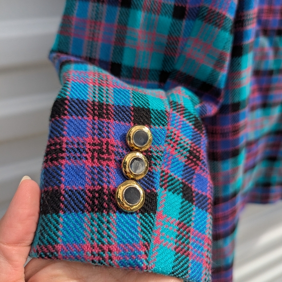 Vintage Bleyle 100% wool plaid single button blazer with shoulder pads - Picture 5 of 6